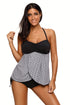 Sexy Black Bandeau Top Plaid Flyaway Tankini Swimsuit